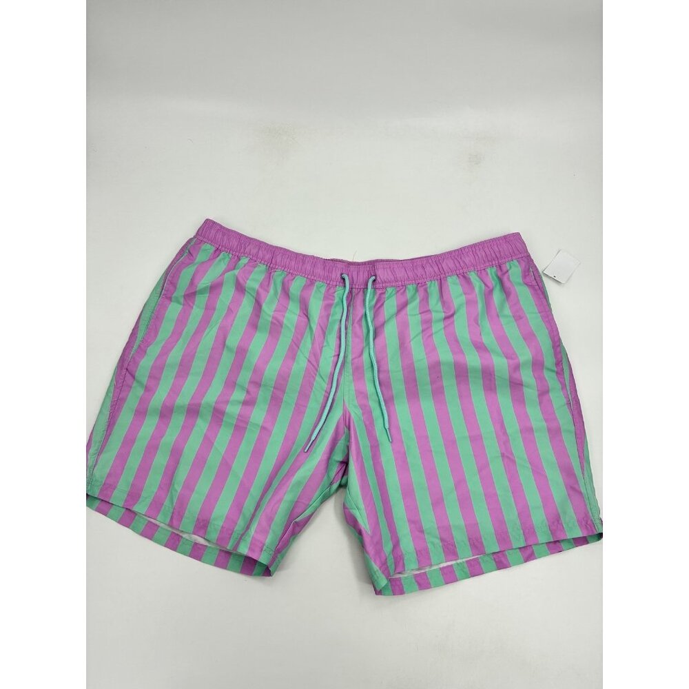Mad Engine Mens Swim Trunks Size 2XL Pink Blue Stripe Summer Beachwear